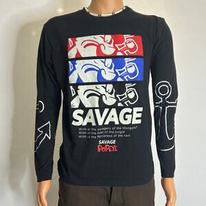 Popeye Savage Long Sleeve Shirt Black Graphic Tee Streetwear Size M